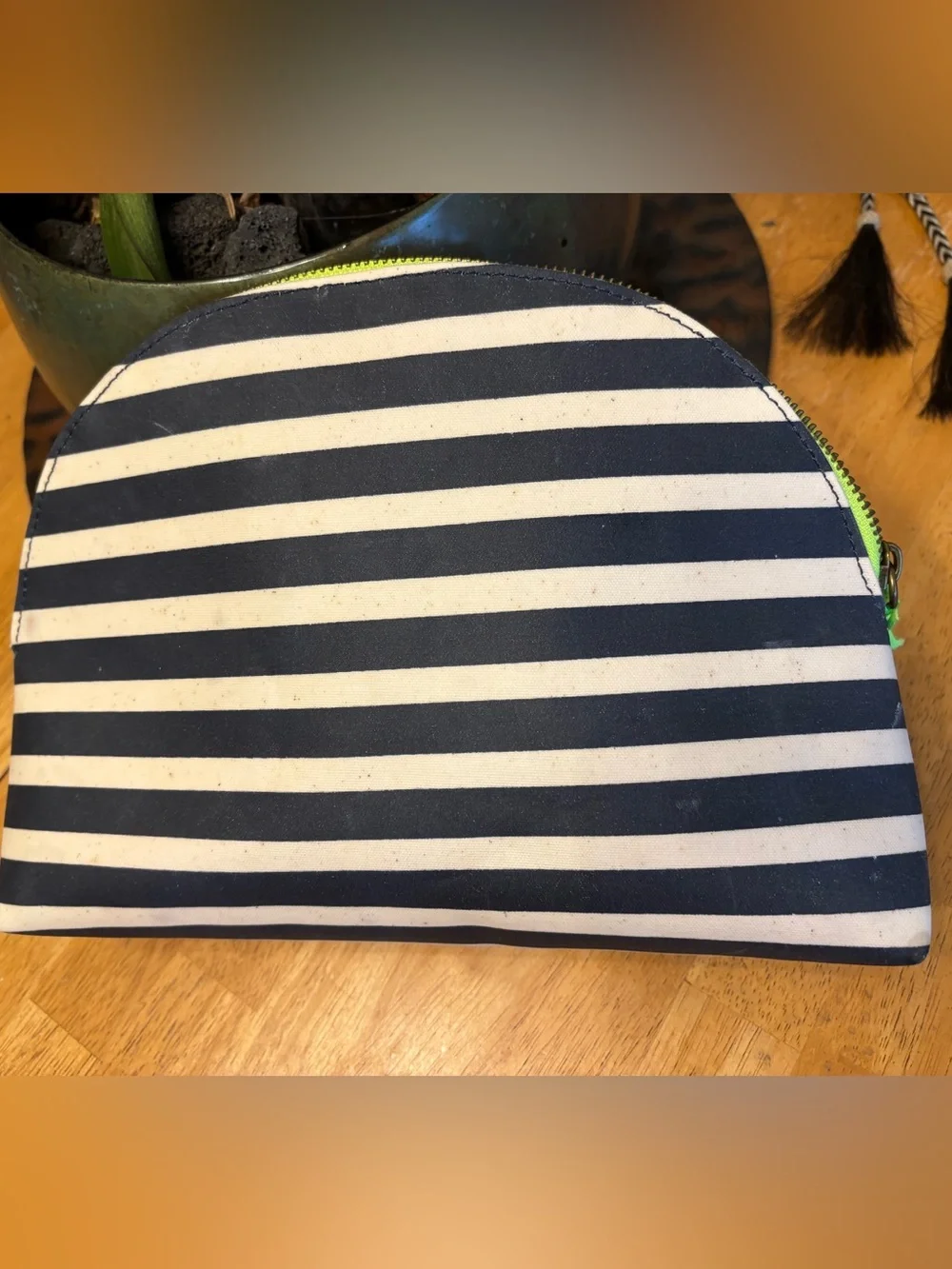 J. Crew Striped Makeup Bags with Lime Zipper